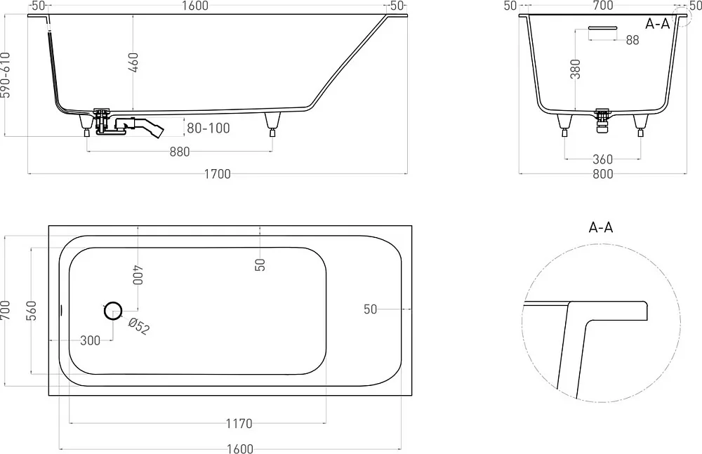 Ванна из искусственного камня Salini Orlanda Kit S-Sense 170x80 см, встраиваемая, белая, на ножках,  Sancos — официальный сайт