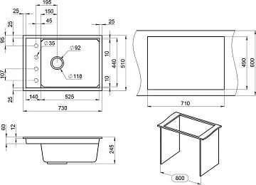 Мойка кухонная Granula Kitchen Space 7305, шварц