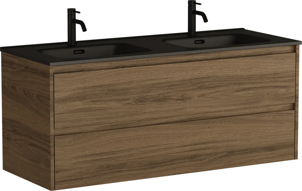 Тумба с раковиной Sancos Libra 120 см двойная, дуб чарльстон, черная раковина Sancos — официальный сайт
