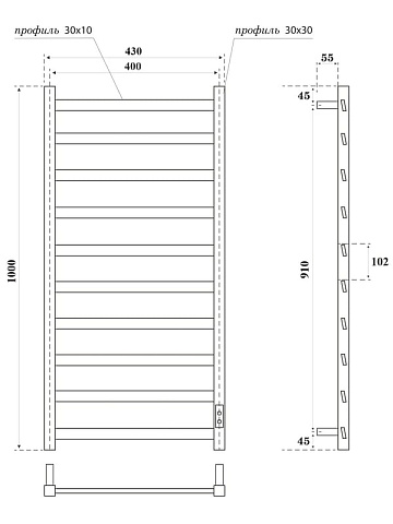 Полотенцесушитель электрический APEXTERMO Галактика GL00104WM 100x45 см, подключение справа, слева, 