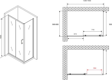 Душевой уголок Abber Schwarzer Diamant AG301405-S605 140x60, профиль хром, стекло прозрачное