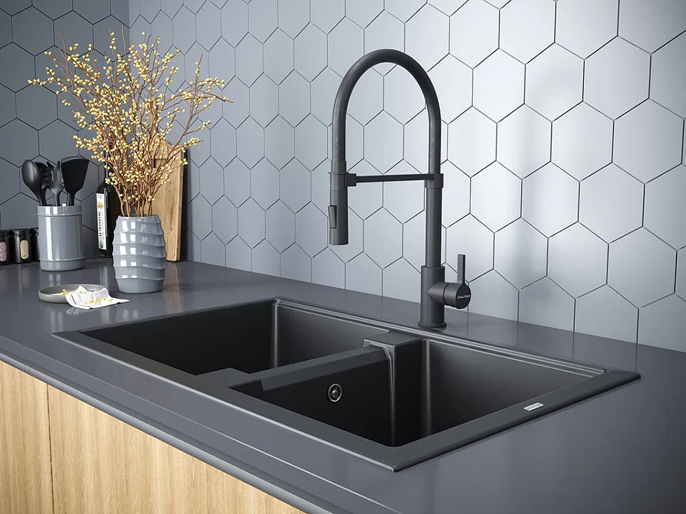 Смеситель для кухни Paulmark Halt Ha214021-AN антрацит, с гибким изливом Sancos — официальный сайт