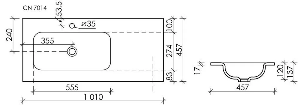 Мебельная раковина Ceramicanova Grace прямоугольная черная матовая 101 см CN7014MB Sancos — официальный сайт