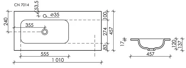 Мебельная раковина Ceramicanova Grace прямоугольная черная матовая 101 см CN7014MB Sancos — Оригинал