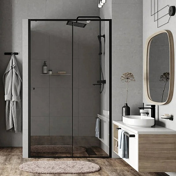 Душевая дверь в нишу Wasserkraft Dill 61S13 110 см, профиль матовый черный, стекло прозрачное