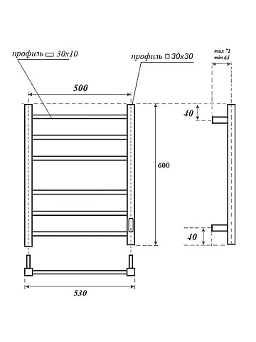 Полотенцесушитель электрический APEXTERMO Терра TR00165WM 60x55 см, подключение справа, слева, скрыт