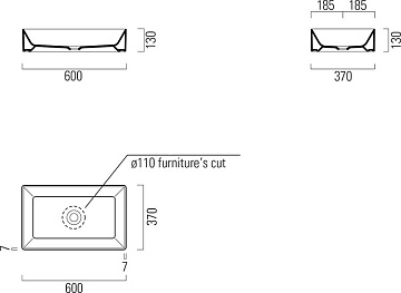 Накладная раковина GSI Kube X 60x37, прямоугольная