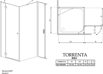 Душевой уголок Radaway Torrenta KDJ 80 прозрачное стекло L