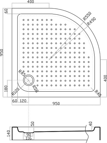 Поддон для душа Cezares Tray TRAY-A-R-95-550-15-W R 95x95, с сифоном