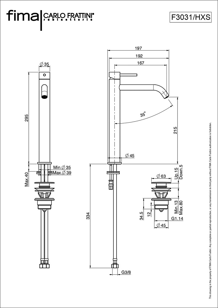 Смеситель для раковины Fima Carlo Frattini Spillo Up F3031/HXSOR золото