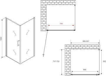 Душевой уголок Abber Sonnenstrand AG04090B-S75B 90x75, профиль черный, стекло прозрачное