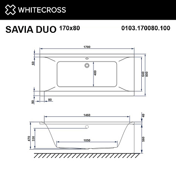 Акриловая ванна WHITECROSS Savia Duo 170x80 см, 0103.170080.100