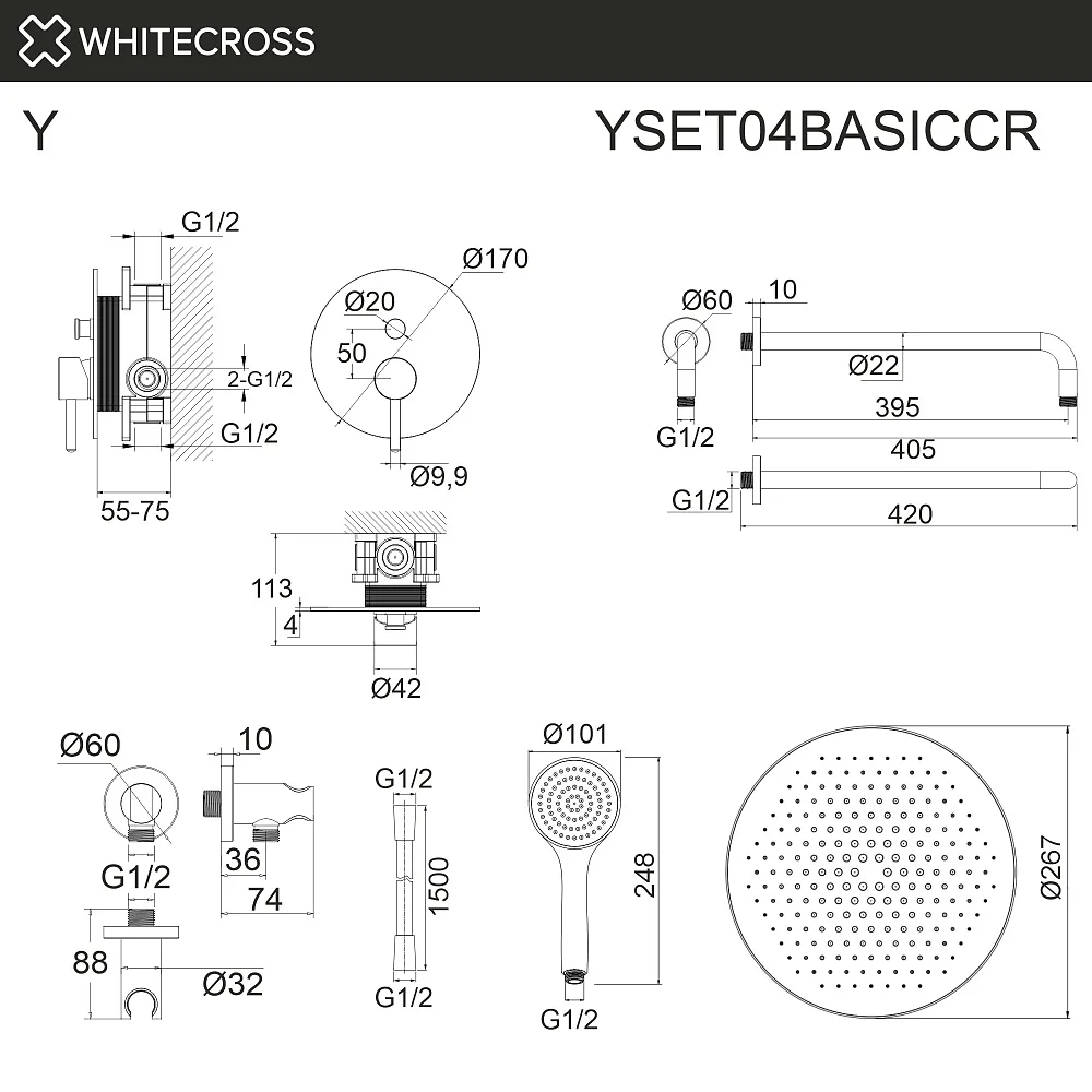 Душевой комплект WHITECROSS Y YSET04BASICCR, С ВНУТРЕННЕЙ ЧАСТЬЮ, хром Sancos — официальный сайт