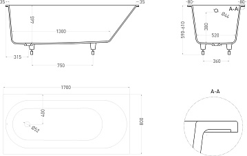 Ванна из искусственного камня Salini Ornella Kit S-Sense 170x80 см, встраиваемая, матовая белая, на 