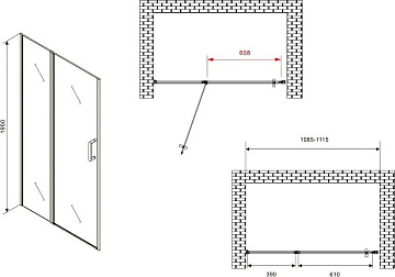 Душевая дверь в нишу Abber Sonnenstrand AG04110BS 110 см, профиль черный, стекло прозрачное