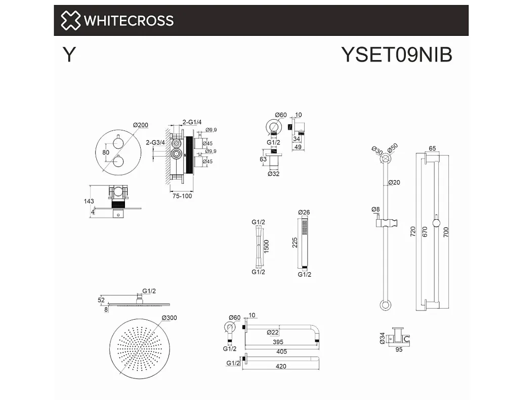 Душевой комплект WHITECROSS Y YSET09NIB, С ВНУТРЕННЕЙ ЧАСТЬЮ, брашированный никель Sancos — официальный сайт