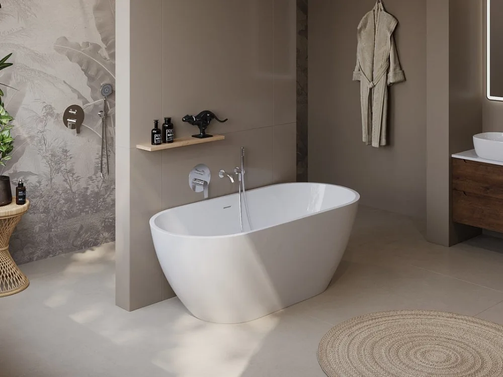 Акриловая ванна BelBagno Uno BB701 160x75 см, отдельностоящая, белая, овальная, на ножках, со сливом Sancos — официальный сайт