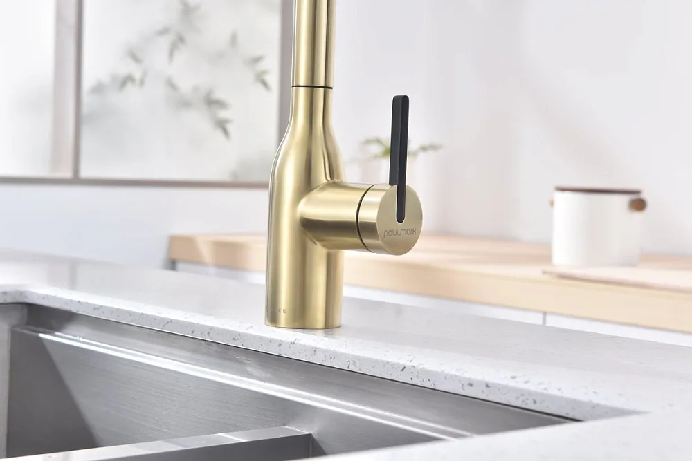 Смеситель для кухни Paulmark Universal Un213880-SBG светлое брашированное золото Sancos — официальный сайт