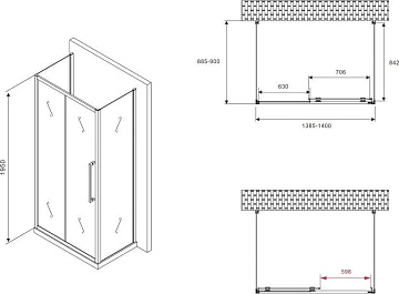 Душевой уголок Abber Schwarzer Diamant AG30140BH-S90B-S90B 140х90, профиль черный, стекло прозрачное
