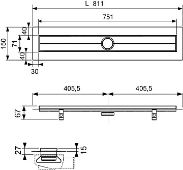 Душевой трап (лоток) TECE Drainline TECEdrainline 80 см стекло с сифоном