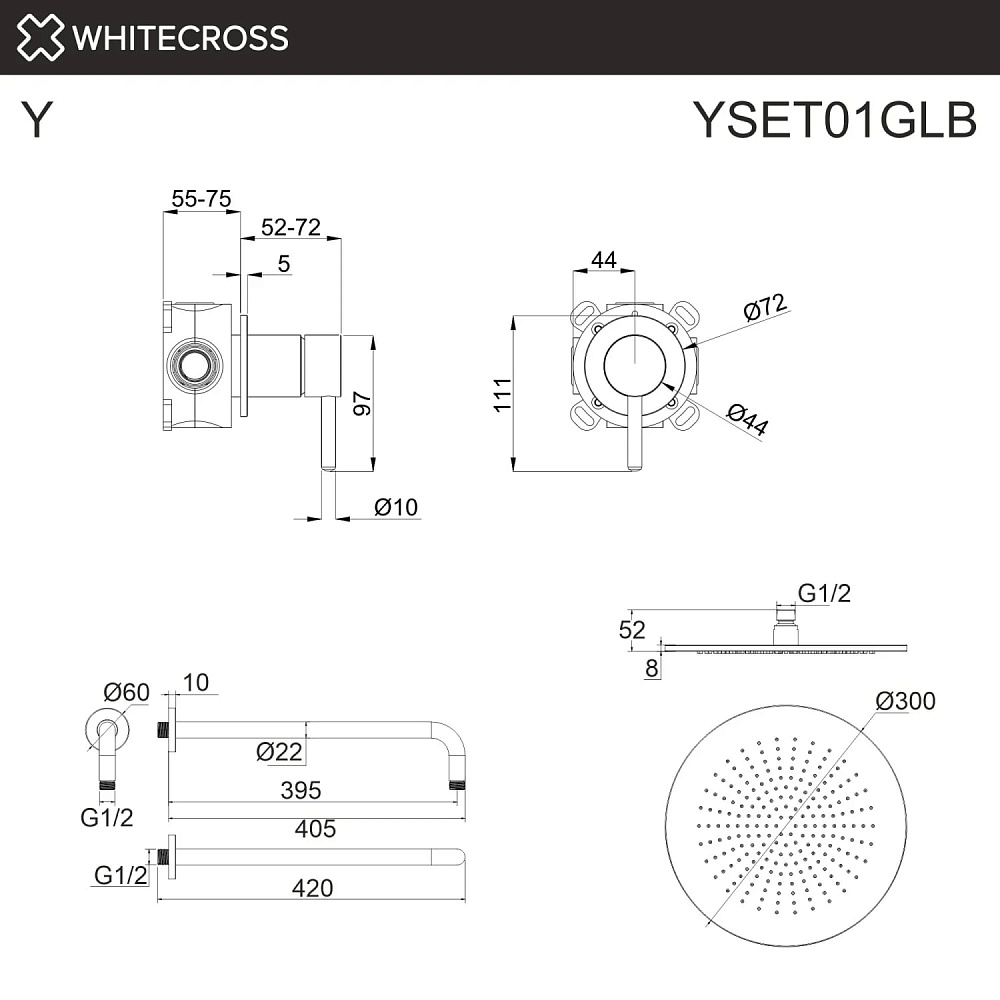 Душевой комплект WHITECROSS Y YSET01GLB С ВНУТРЕННЕЙ ЧАСТЬЮ, брашированное золото