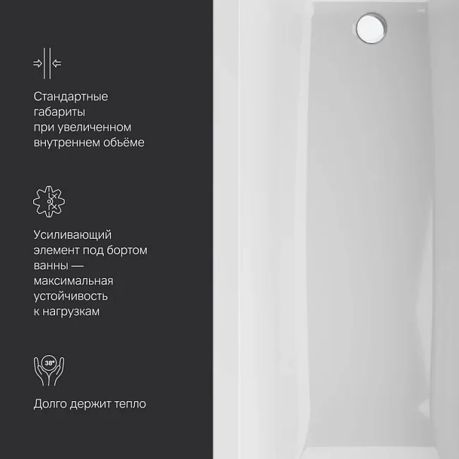 Акриловая ванна AM.PM Gem W93A-180-070W-A без опоры 180x70 см, пристенная, белая Sancos — Оригинал