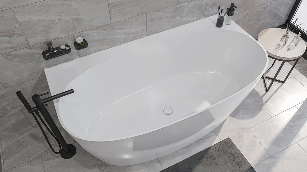 Ванна из искусственного камня WHITECROSS Pearl A 155x80 см, пристенная, белая, овальная, с донным кл Sancos — официальный сайт