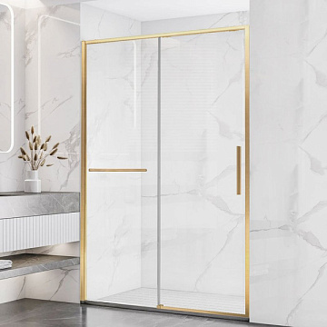 Душевая дверь в нишу Vincea Slim Soft VDS-1SS150CLG 150 см профиль брашированное золото, стекло проз