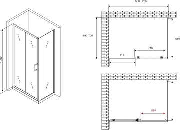 Душевой уголок Abber Schwarzer Diamant AG301405-S705 140х70, профиль хром, стекло прозрачное