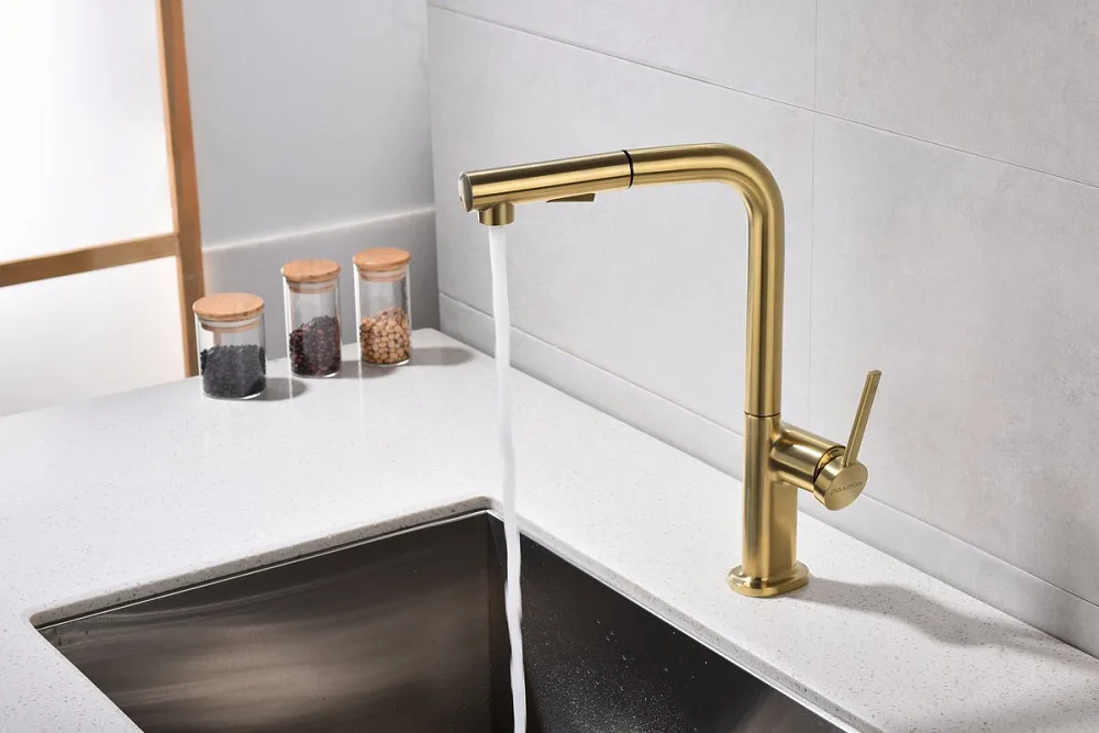 Смеситель для кухни Paulmark Neo Ne214419-SBG светлое брашированное золото Sancos — официальный сайт