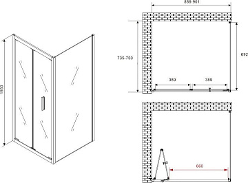 Душевой уголок Abber Sonnenstrand AG07090B-S75B 90x75, профиль черный, стекло прозрачное