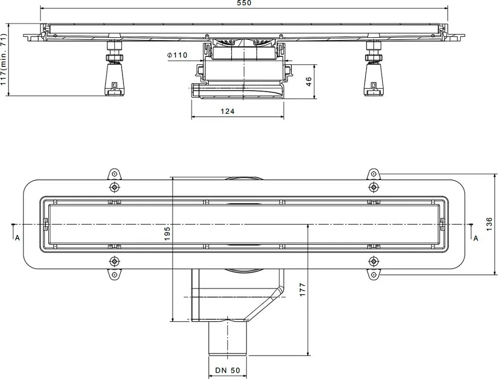 Душевой трап (лоток) Pestan Confluo Premium Line 550, белое стекло/сталь Sancos — официальный сайт