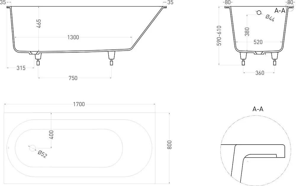 Ванна из искусственного камня Salini Ornella Kit S-Sense 170x80 см, встраиваемая, белая, на ножках,  Sancos — официальный сайт