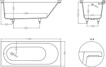 Ванна из искусственного камня Salini Ornella S-Sense 170x70 см, встраиваемая, матовая белая, на ножк