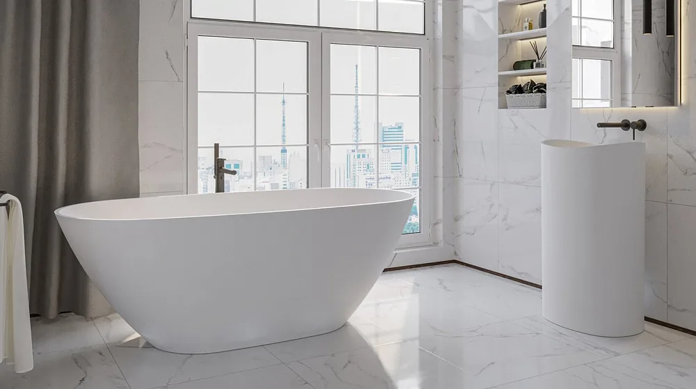 Ванна из искусственного камня WHITECROSS Onyx D 160x75 см, отдельностоящая, матовая белая, овальная, Sancos — официальный сайт