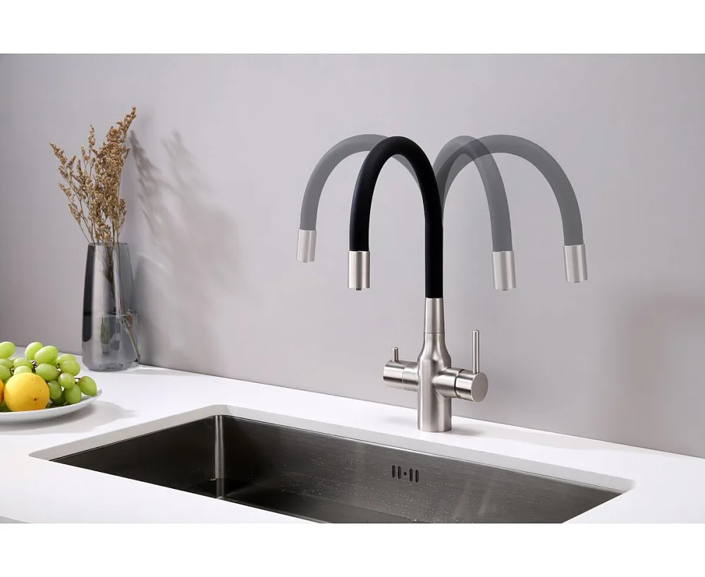 Смеситель для кухни Paulmark Salix Sa213419-BS, с гибким изливом,  брашированная сталь Sancos — официальный сайт