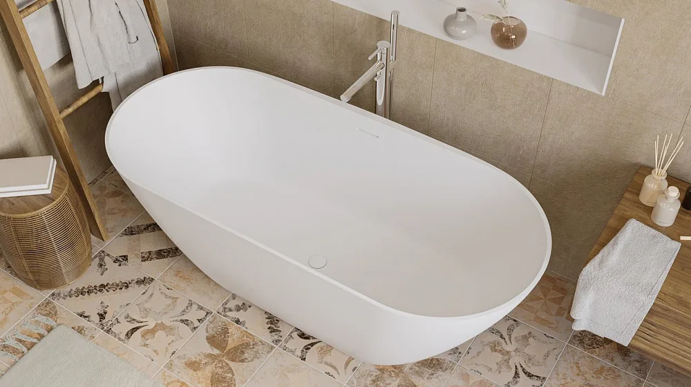 Ванна из искусственного камня WHITECROSS Coral X 170x75 см, отдельностоящая, матовая белая, овальная Sancos — официальный сайт