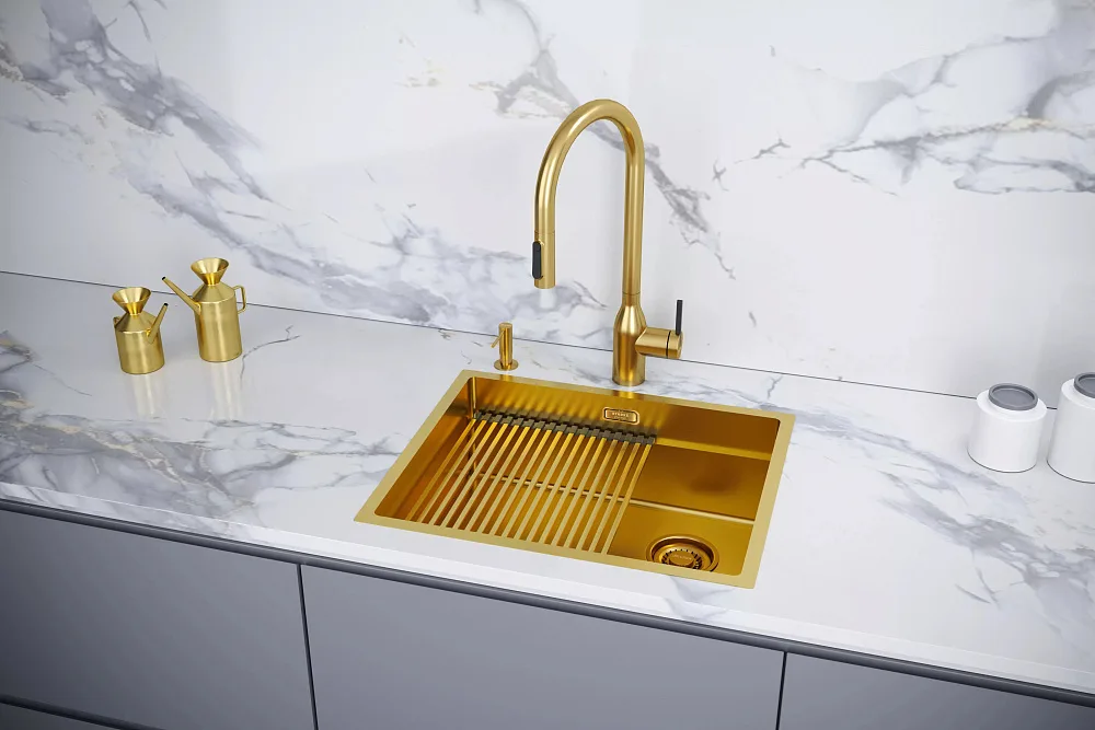 Дозатор для кухонной мойки ,Paulmark Decus D004-BG брашированное золото Sancos — официальный сайт