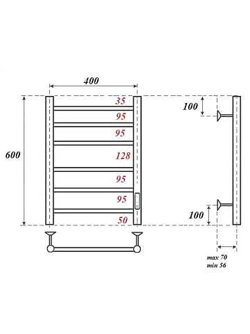 Полотенцесушитель электрический APEXTERMO Стелла ST00164WM 60x45 см, подключение справа, слева, скры
