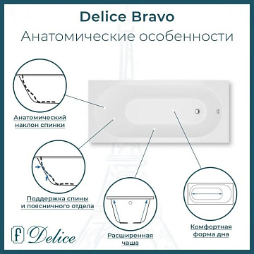 Ванна из литьевого мрамора Delice Bravo 170х70 см, пристенная