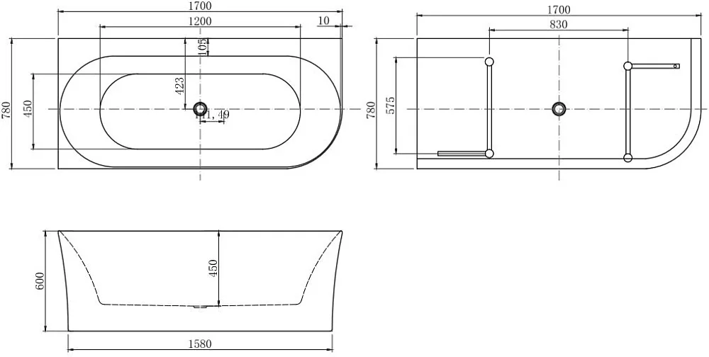 Акриловая ванна Allen Brau Priority 4 R 170x80 см, угловая, правая, пристенная, белая матовая, асимм Sancos — официальный сайт