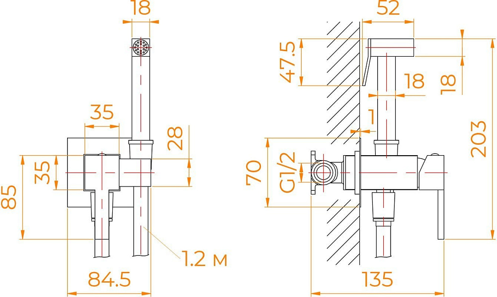 Гигиенический душ RGW Shower Panels SP-212 со смесителем, С ВНУТРЕННЕЙ ЧАСТЬЮ, хром