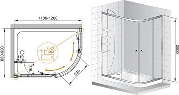 Душевой уголок Cezares Anima ANIMA-W-RH-2-120/90-C-Cr-L
