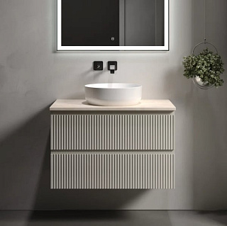 Тумба с раковиной Sancos Snob R 80 см, beige soft, столешница бежевая, раковина CN6022