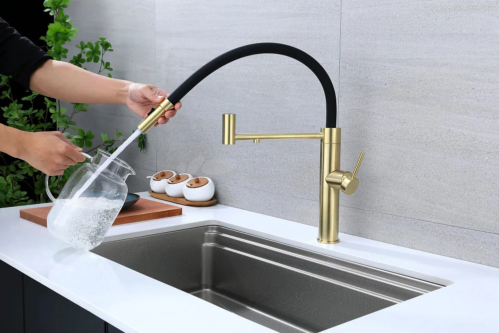 Смеситель для кухни Paulmark Ganymede Ga213199-LG с гибким изливом, светлое золото Sancos — официальный сайт