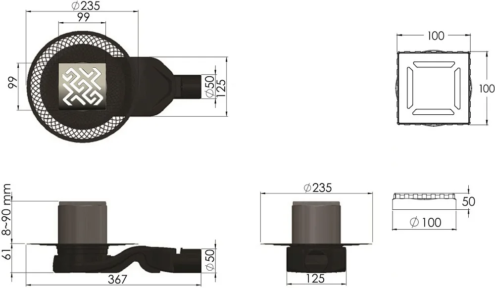 Душевой трап Berges Platz Antik 090160, 10x10 см Sancos — официальный сайт