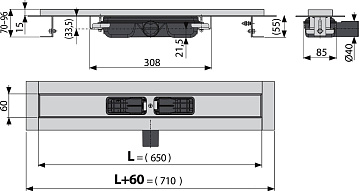 Душевой трап (лоток) AlcaPlast APZ101 650, с опорами
