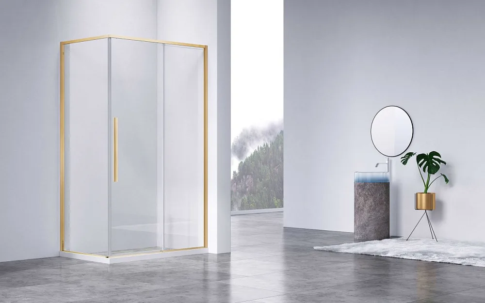 Душевой уголок Vincea Slim-N VSR-4SN9013CLG 130х90, профиль брашированное золото, стекло прозрачное Sancos — официальный сайт
