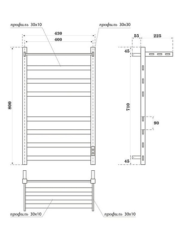 Полотенцесушитель электрический APEXTERMO Терра TR01184WM 80x45 см, подключение справа, слева, скрыт