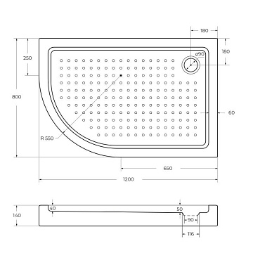 Поддон для душа Cezares Tray TRAY-A-RH-120/80-550-15-W-L R120х80 L, с сифоном